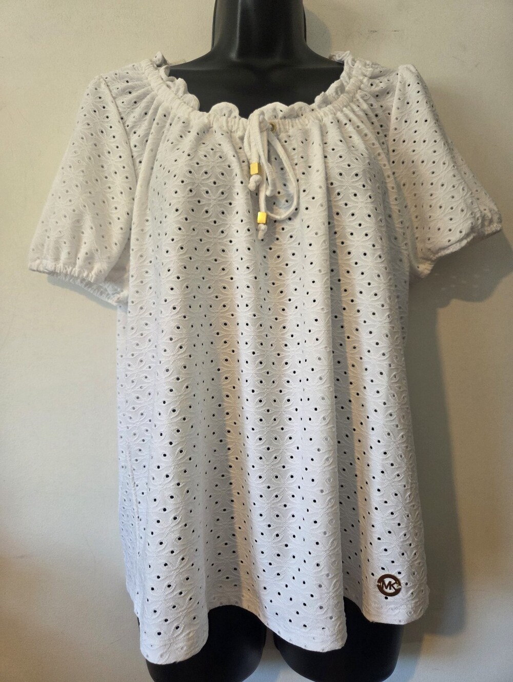Michael Kors White Eyelet Peasant Top